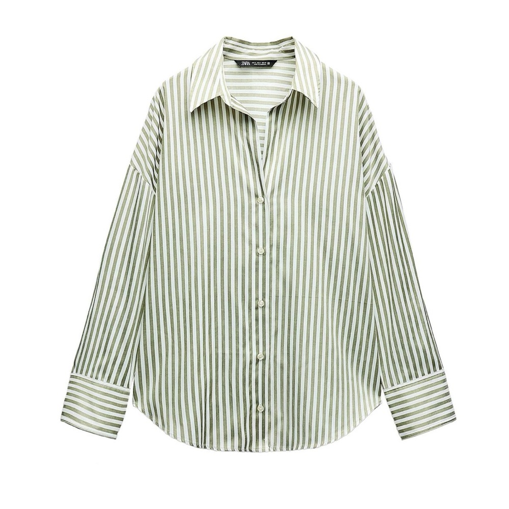 SOLD ZARA | green striped basic poplin shirt